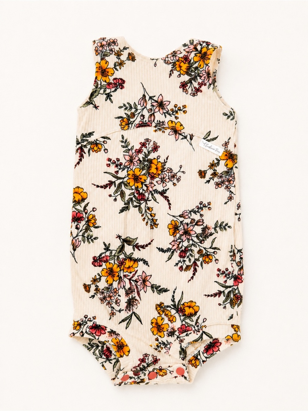 EMSpired Baby / Floral Ribbed Baby Romper - Yellow & Pink Flowers on Cream